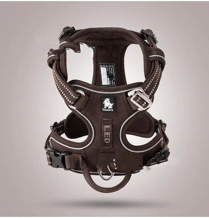 Vest-style dog harness by AdTec with rope traction, brown/black, padded straps.
