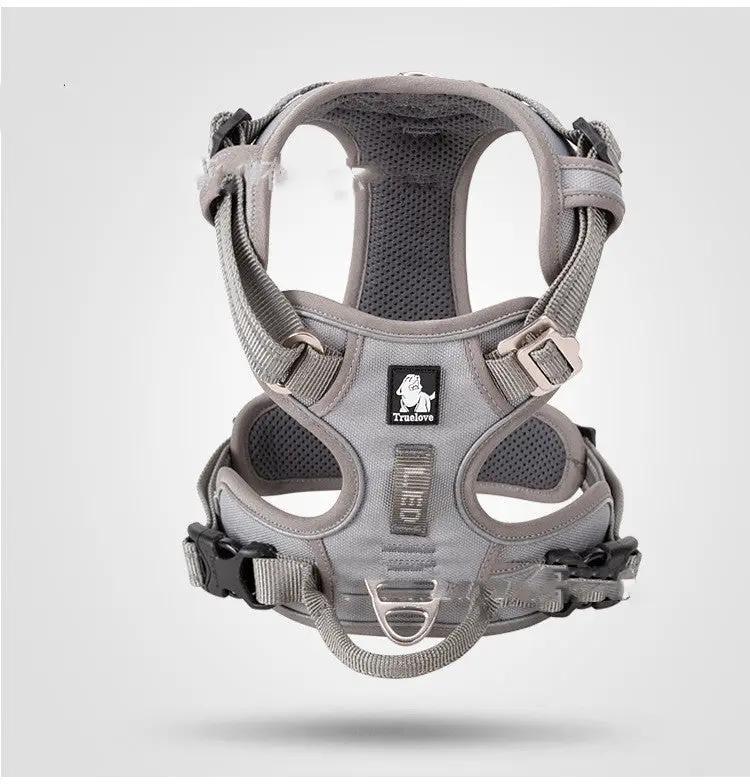 AdTec gray vest-style dog harness for large and small dogs with mesh back and adjustable straps