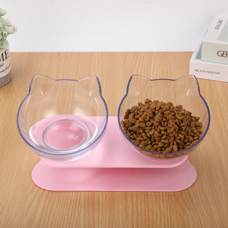 Nuevo cuenco inclinado para mascotas con orejas de gato, boca oblicua y transparente