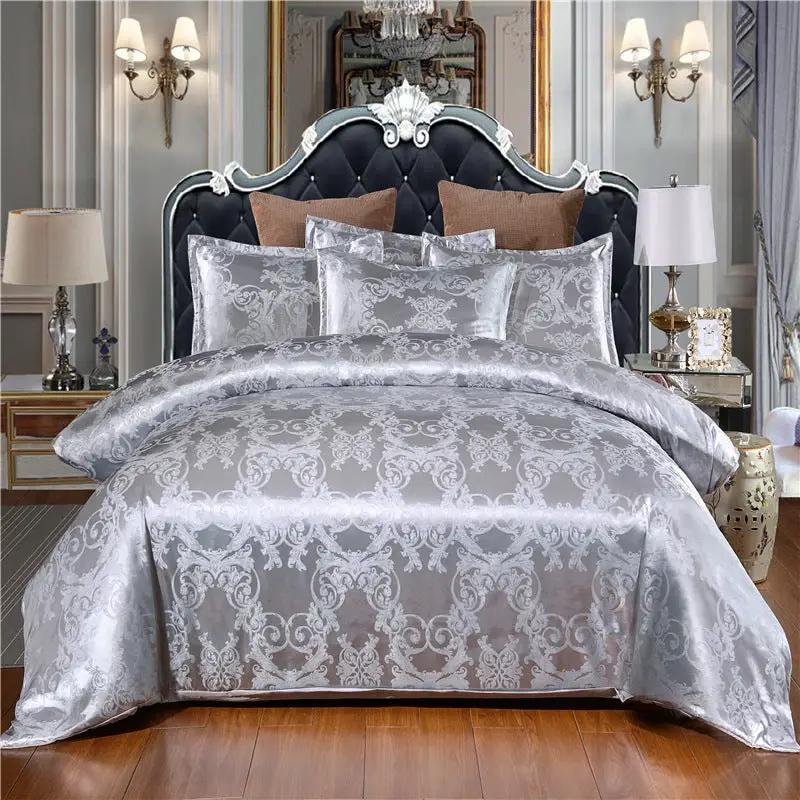 Home Textile European-Style Satin Jacquard Bedding Kit by AdTec in silver-gray damask