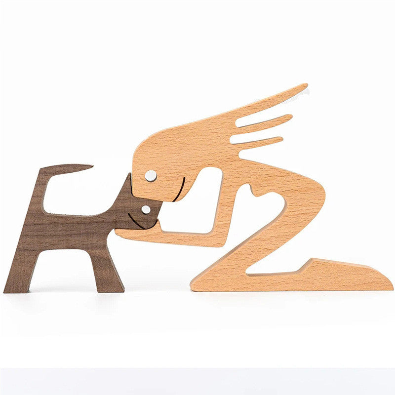 Adorno de Perro en Madera DIY Figura Escultura Decoración del Hogar Un Hombre Un Perro Escultura de Madera Regalos de Navidad Modelo Decorativo
