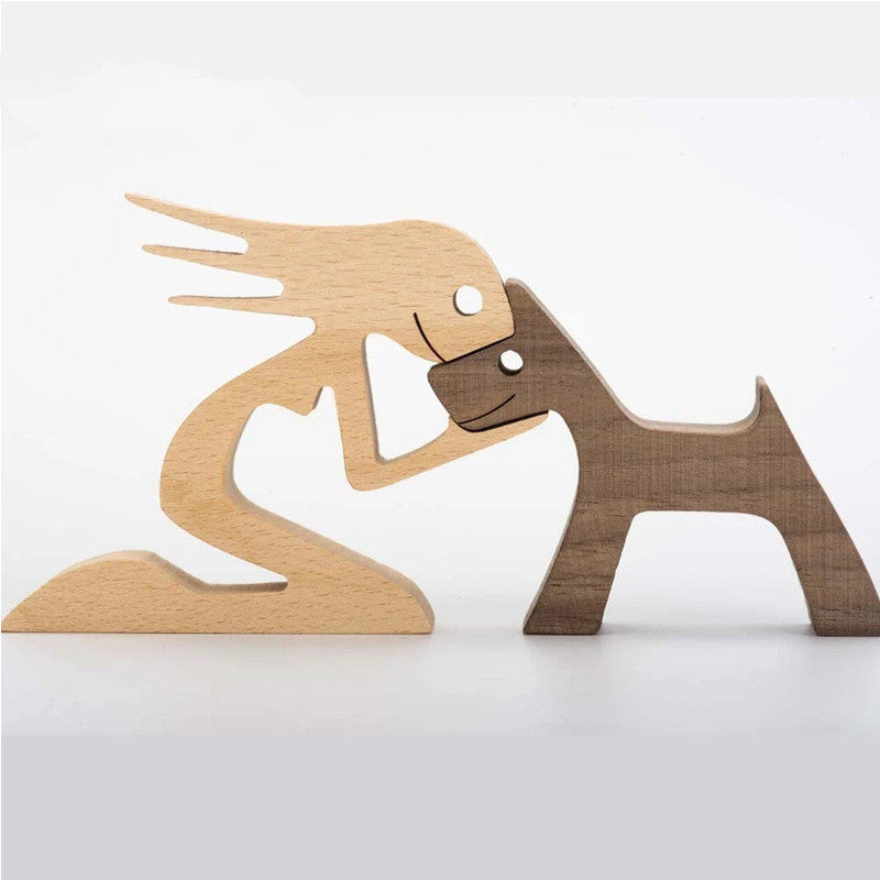 Adorno de Perro en Madera DIY Figura Escultura Decoración del Hogar Un Hombre Un Perro Escultura de Madera Regalos de Navidad Modelo Decorativo