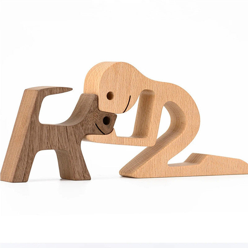 Adorno de Perro en Madera DIY Figura Escultura Decoración del Hogar Un Hombre Un Perro Escultura de Madera Regalos de Navidad Modelo Decorativo