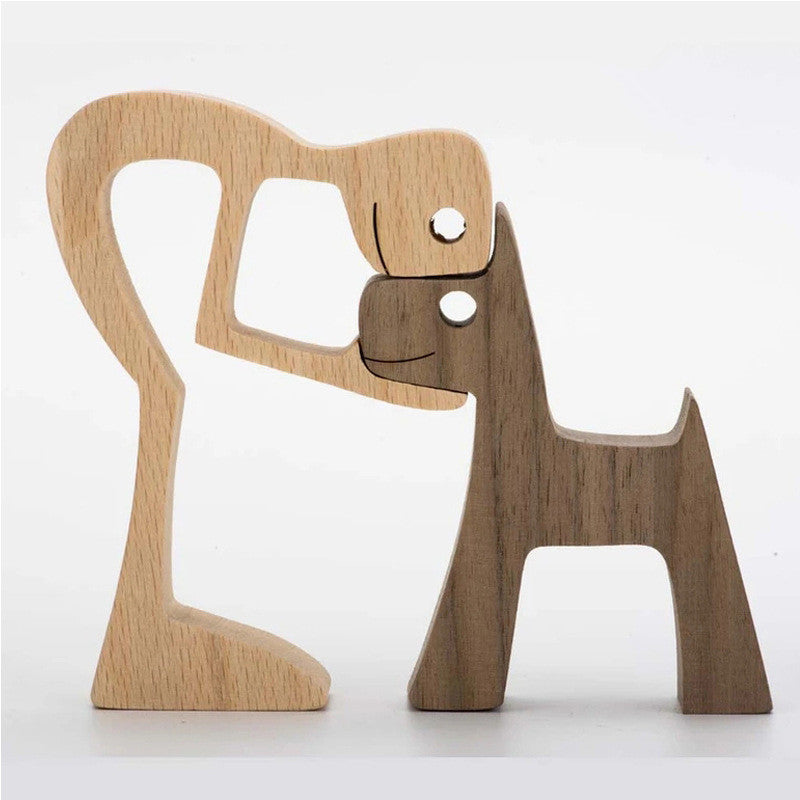 Adorno de Perro en Madera DIY Figura Escultura Decoración del Hogar Un Hombre Un Perro Escultura de Madera Regalos de Navidad Modelo Decorativo