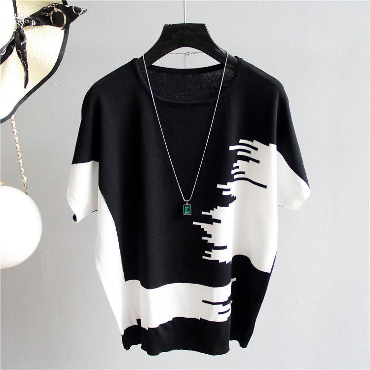 Camiseta de manga corta holgada para mujer, estilo "student black bottoming"