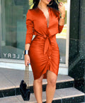 Vestido camisero midi de manga larga con cordones, color liso para mujer, vestido elegante de moda para fiesta