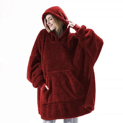 Hoodie sweatshirt in red fleece with large front pocket