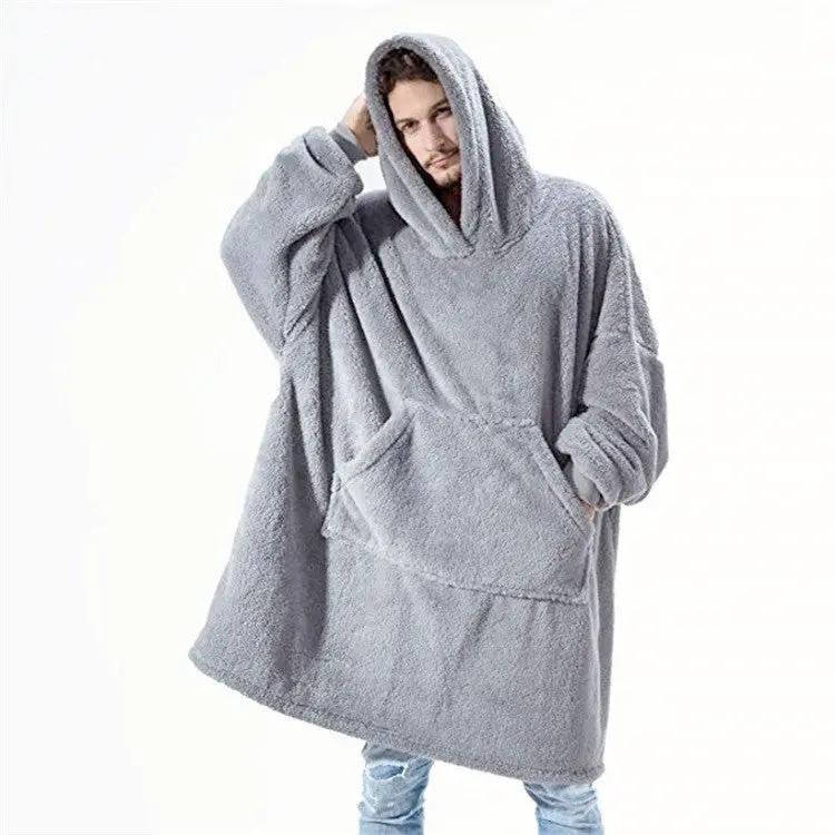 Hoodie blanket by AdTec, oversized gray fleece with large front pocket