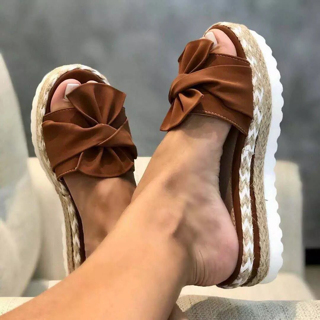 Chaussons compensés pour femmes avec nœud, chaussures d'été