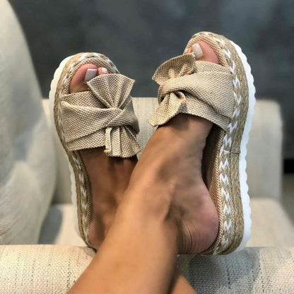 Chaussons compensés pour femmes avec nœud, chaussures d'été