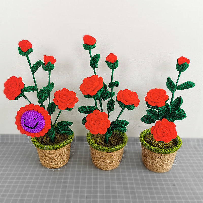 Flor de Girasol y Rosa de Peluche Hecha a Mano, Planta para la Decoración del Hogar o Dormitorio, Regalo de Navidad o San Valentín