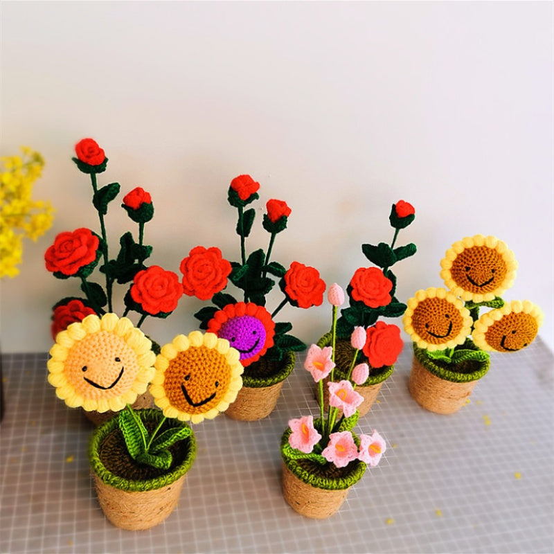 Flor de Girasol y Rosa de Peluche Hecha a Mano, Planta para la Decoración del Hogar o Dormitorio, Regalo de Navidad o San Valentín