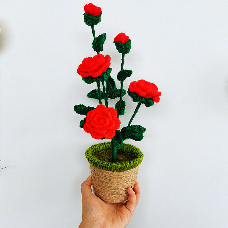 Flor de Girasol y Rosa de Peluche Hecha a Mano, Planta para la Decoración del Hogar o Dormitorio, Regalo de Navidad o San Valentín