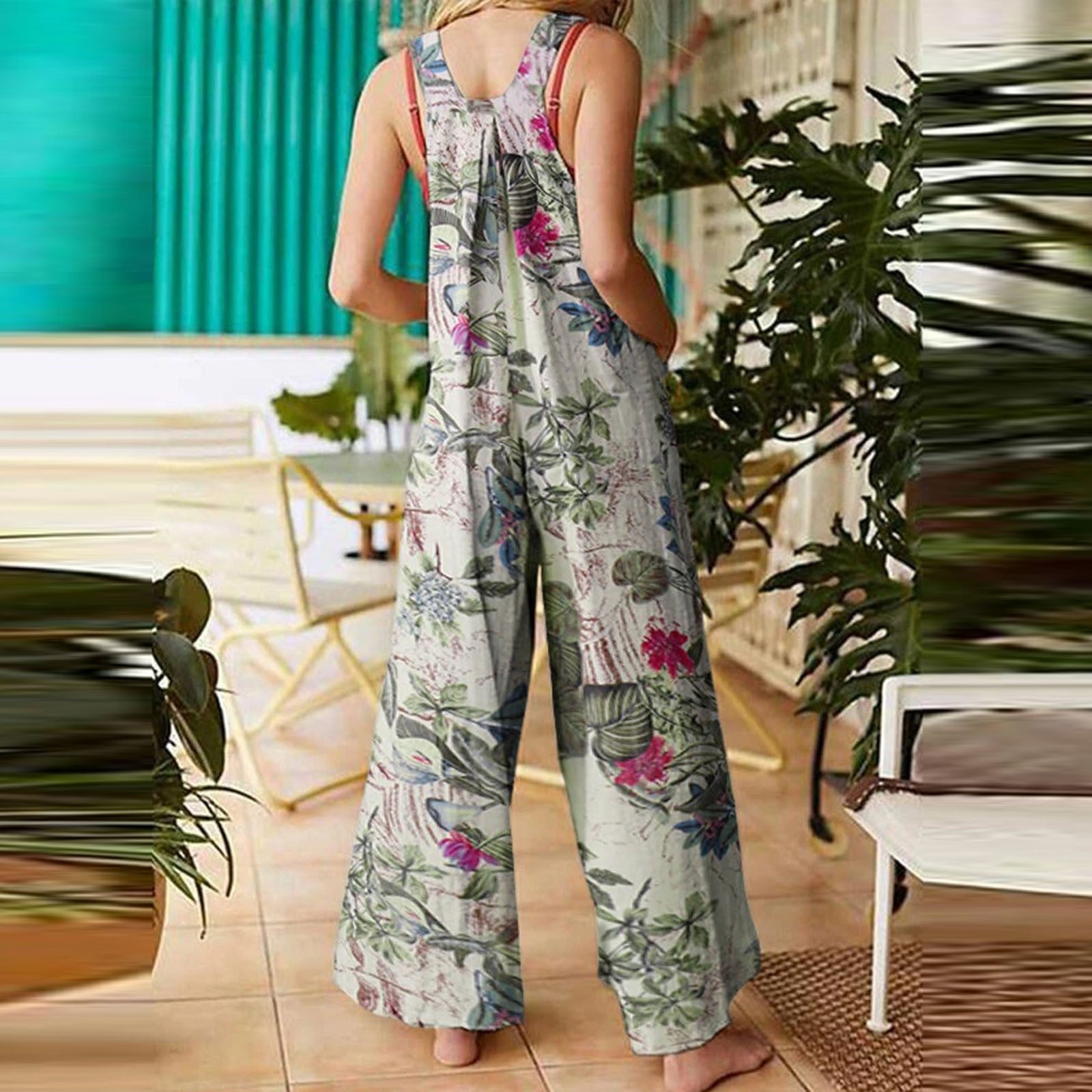 Combinaison salopette boutonnée imprimée patchwork