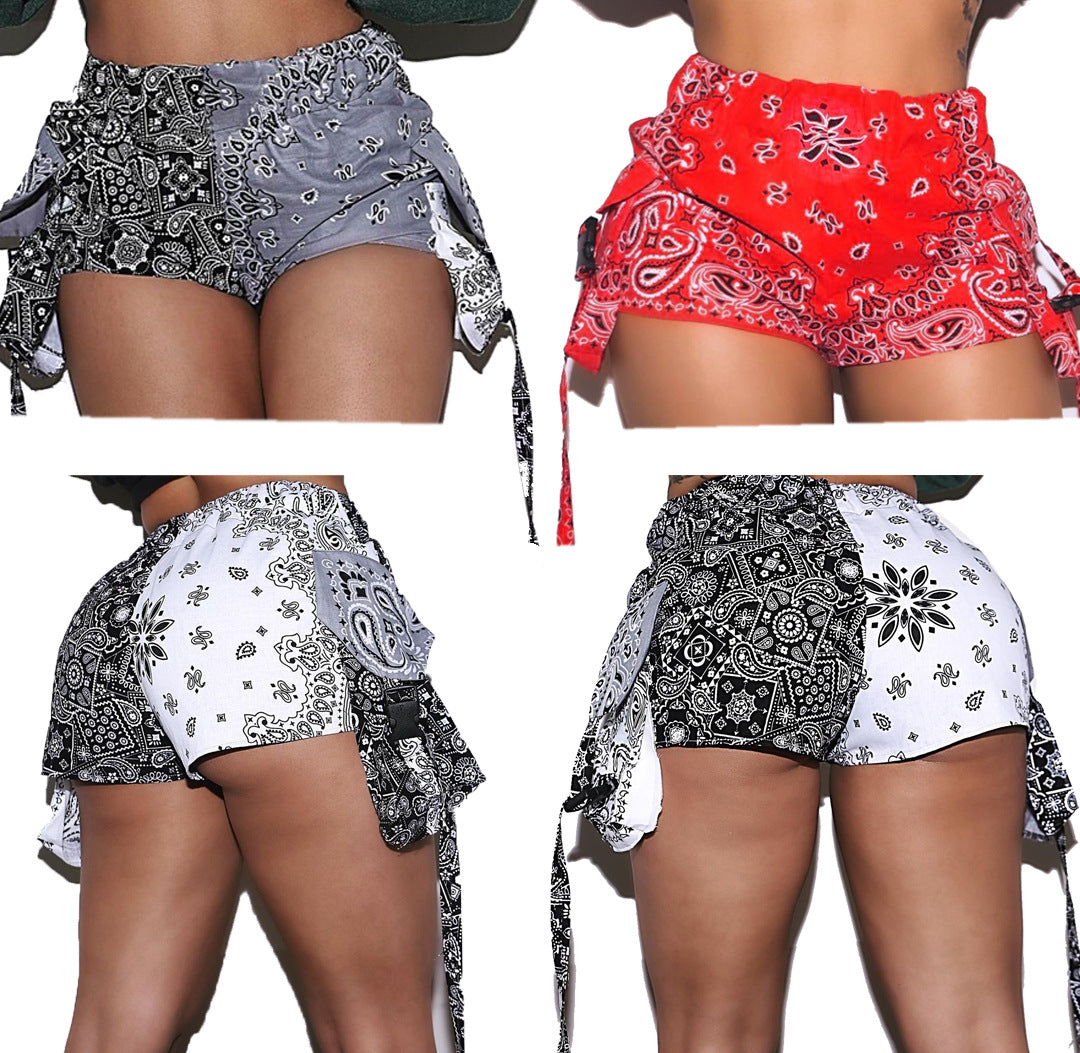 Shorts de Bandana Elásticos de Cintura Alta para Mujer Verano Harajuku