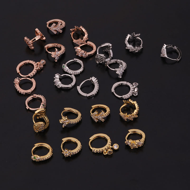 Creative Snake shaped Round Ear Bone Bbuckle Micro lnlaid zircon Earrings