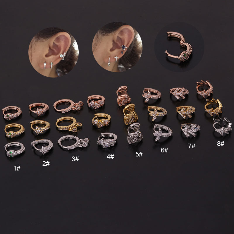 Boucles d'oreilles créatives en forme de serpent, rondes, pour le cartilage de l'oreille, avec micro-incrustations de zircon.