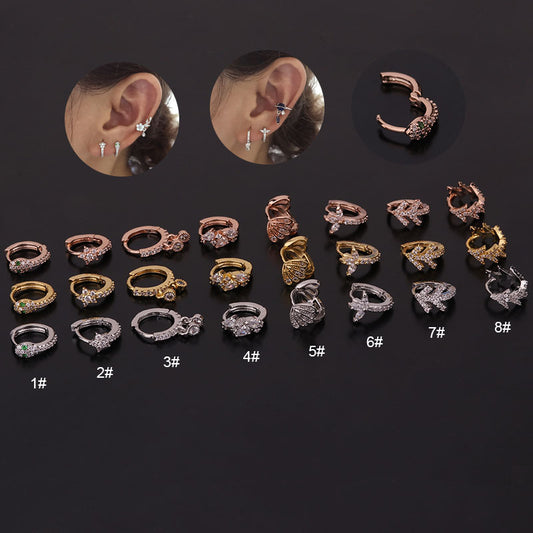 Boucles d'oreilles créatives en forme de serpent, rondes, pour le cartilage de l'oreille, avec micro-incrustations de zircon.