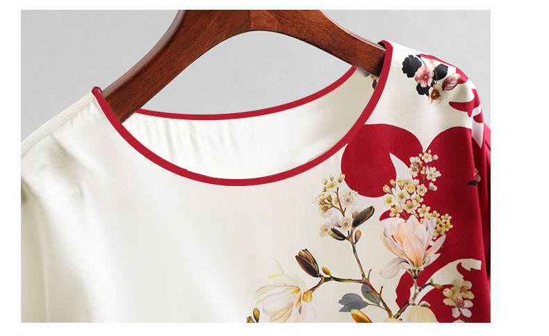 Chemisier imprimé floral, en satin de soie, grande taille, chauve-souris, manches courtes, style rétro décontracté
