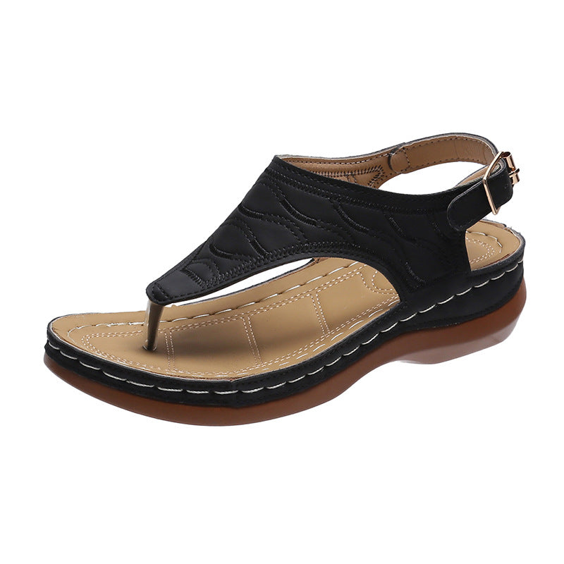 Sandalias casuales de cuña para mujer, chanclas de color liso