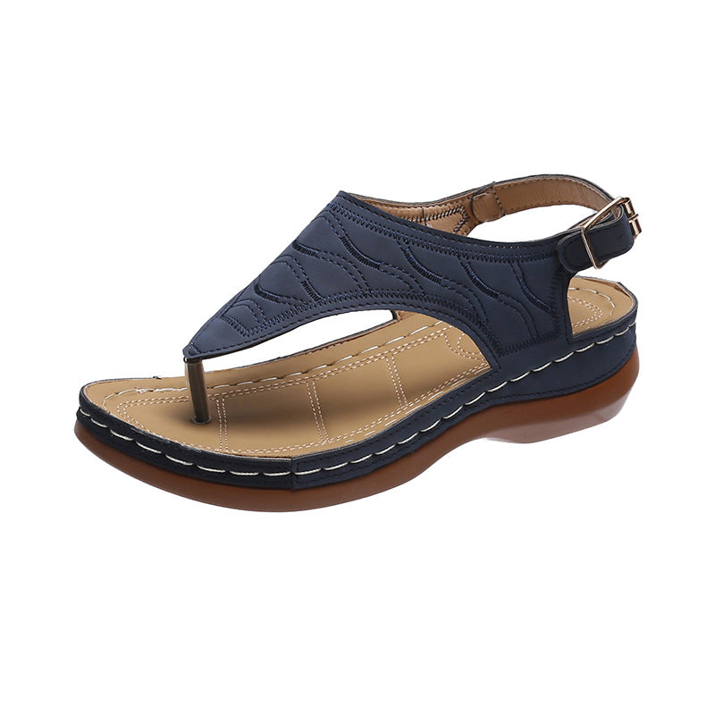 Sandalias casuales de cuña para mujer, chanclas de color liso