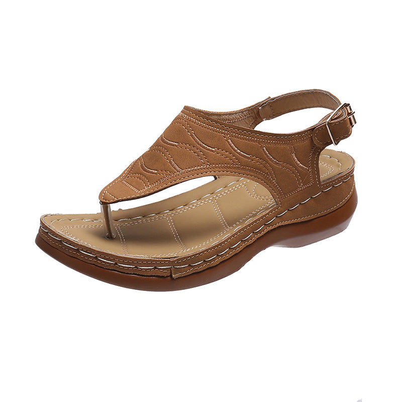 Sandalias casuales de cuña para mujer, chanclas de color liso