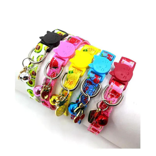 AdTec Cat Collar Set, 6 colorful pet-print straps with bells and cat-shaped clasps