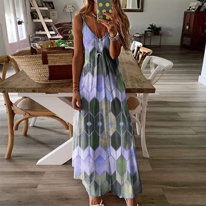 Vestido largo de tirantes estampado informal de verano