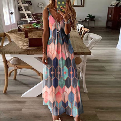 Vestido largo de tirantes estampado informal de verano