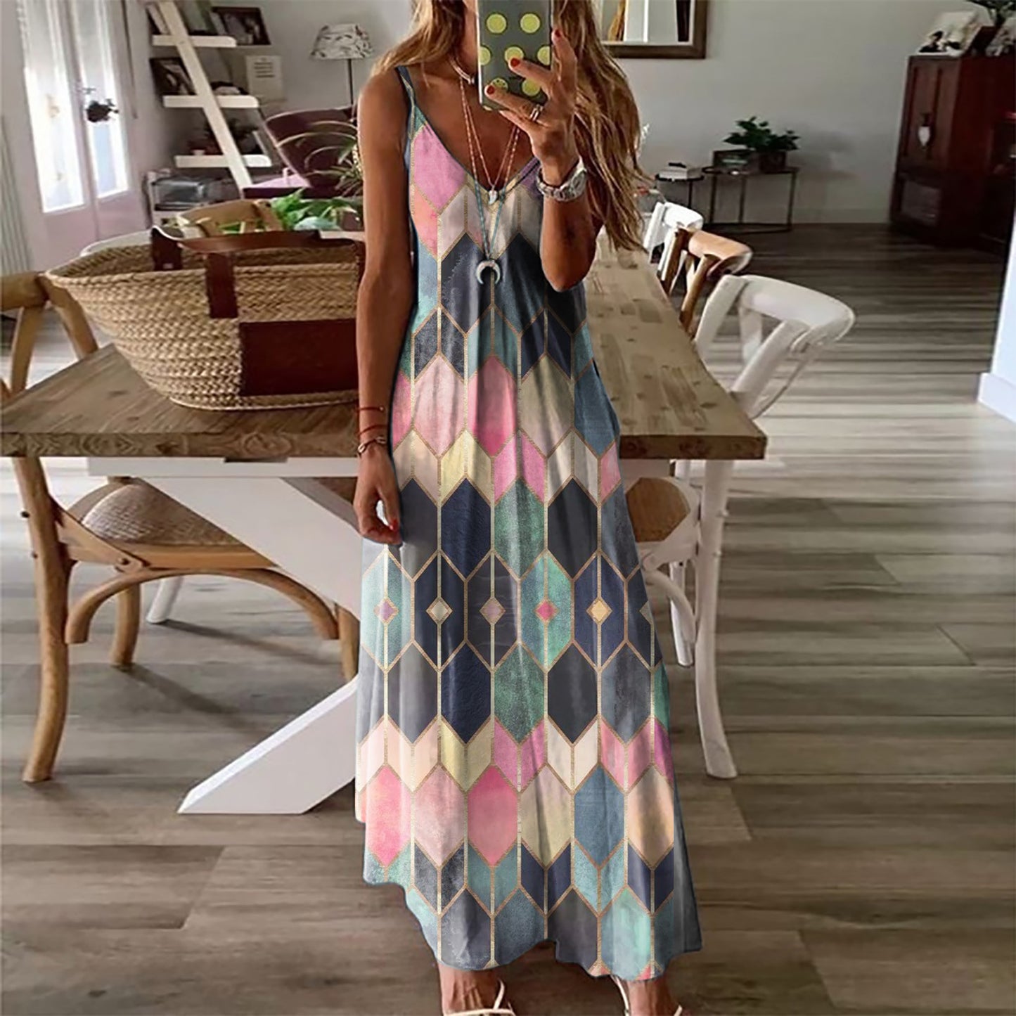Vestido largo de tirantes estampado informal de verano