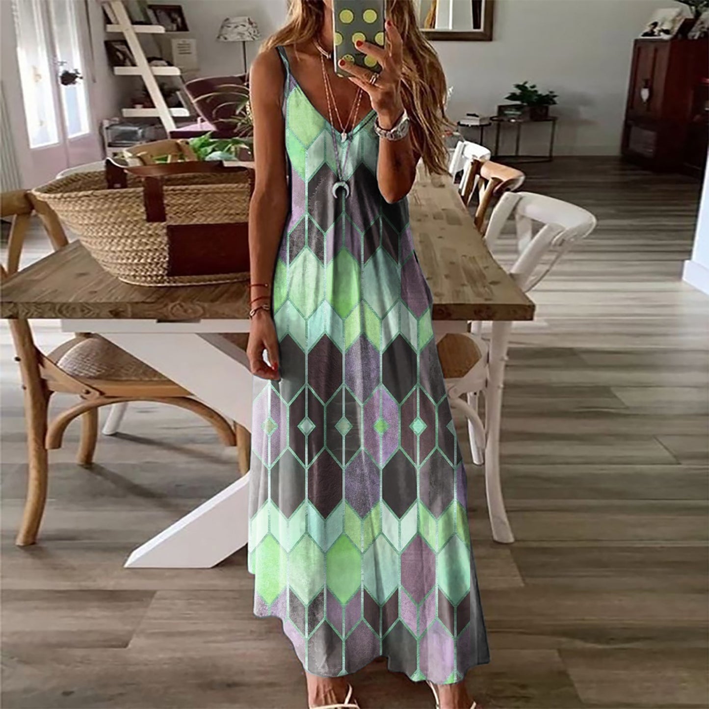 Vestido largo de tirantes estampado informal de verano