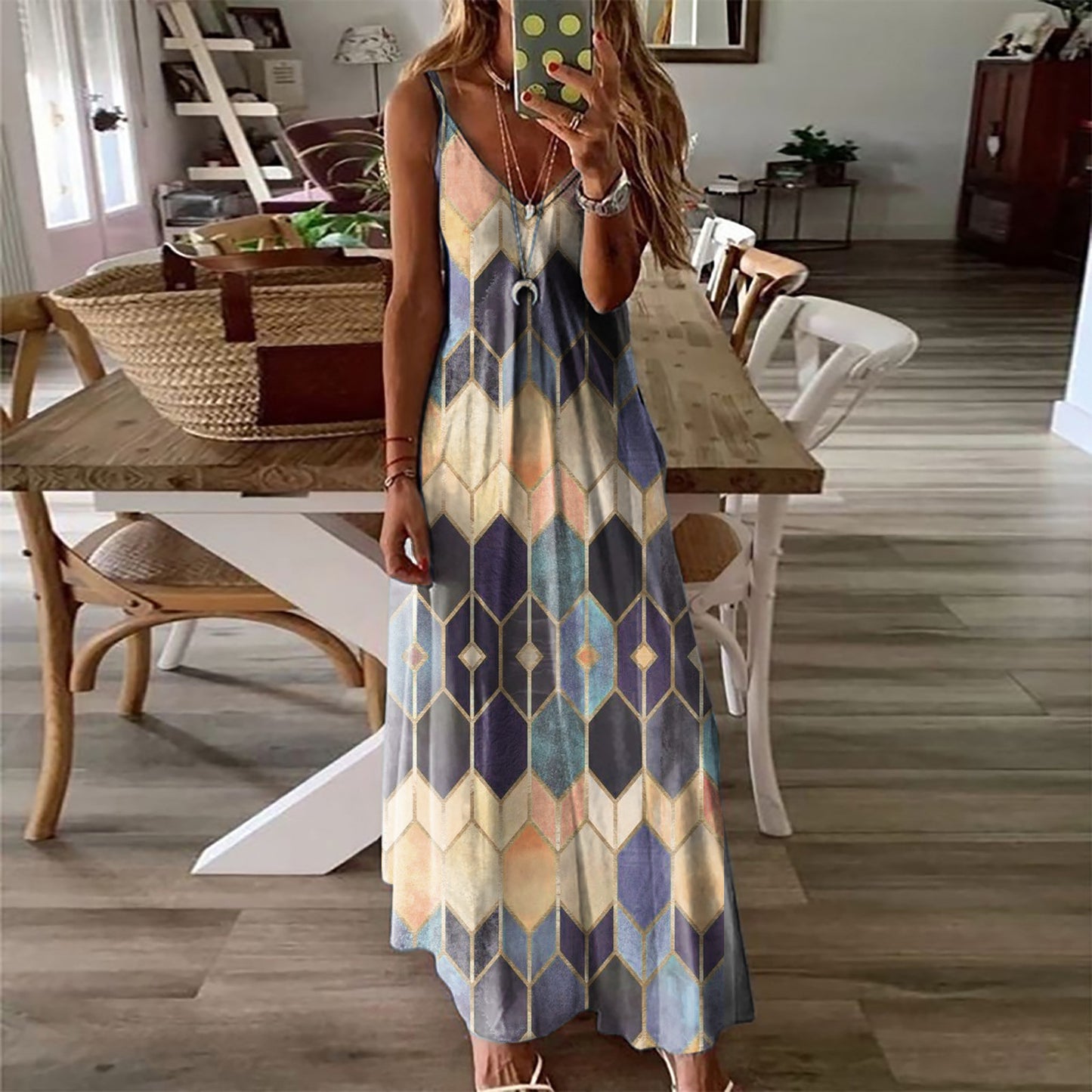 Vestido largo de tirantes estampado informal de verano