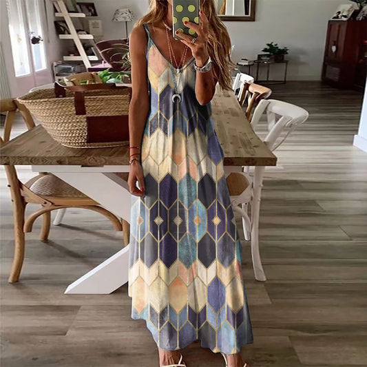 Vestido largo de tirantes estampado informal de verano