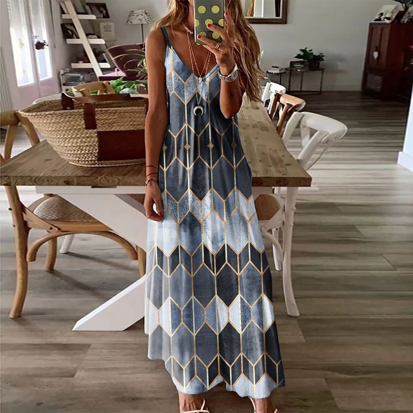 Vestido largo de tirantes estampado informal de verano