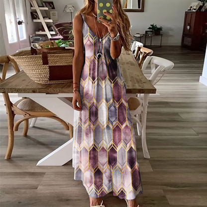 Vestido largo de tirantes estampado informal de verano