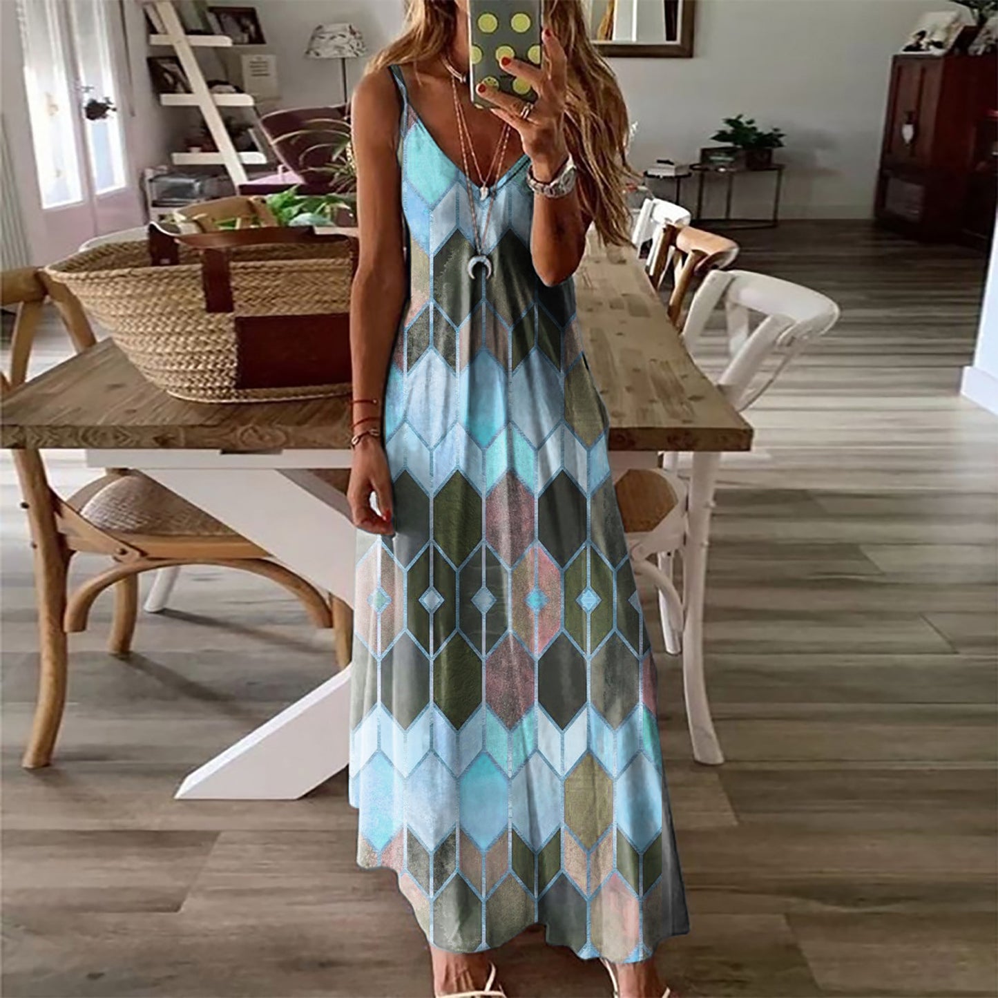 Vestido largo de tirantes estampado informal de verano