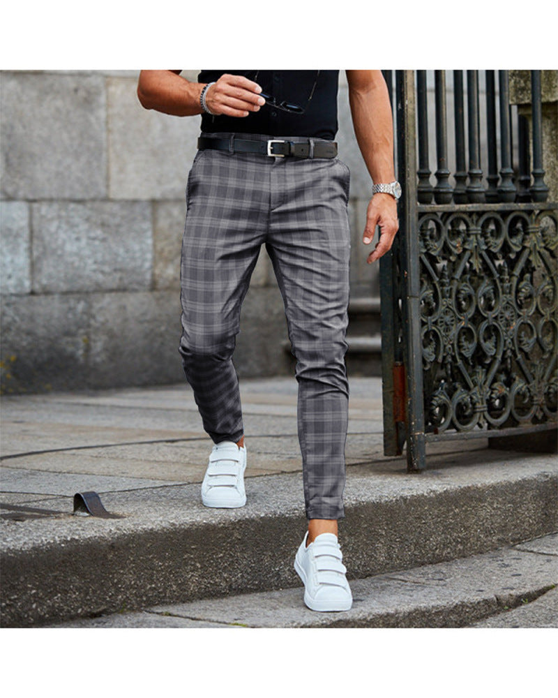 Pantalones a cuadros, pantalones informales para hombre, sueltos y finos