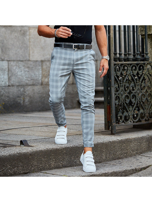 Pantalones a cuadros, pantalones informales para hombre, sueltos y finos