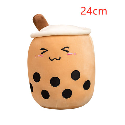 Peluche Boisson Fruitée Mignonne en Forme de Fraise Lait Thé Peluche Jouet Tasse à Thé Boba Oreiller Coussin Thé aux Perles Cadeau pour Enfants