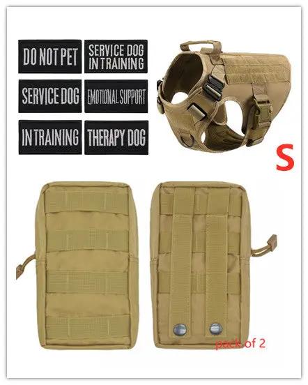 Military Tactical Dog Harness AdTec in tan; adjustable Molle vest, size S, two views