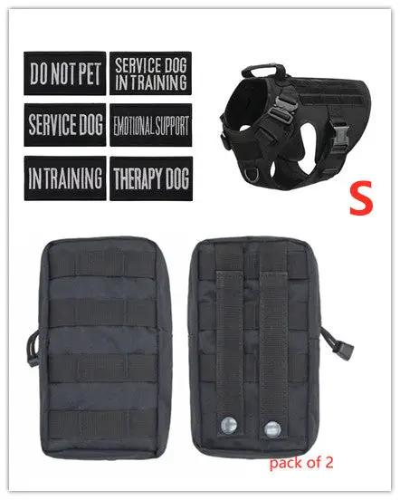 AdTec black military tactical dog harness for German Shepherd, adjustable with MOLLE panels, pack of 2