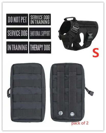 AdTec black military tactical dog harness for German Shepherd, adjustable with MOLLE panels, pack of 2