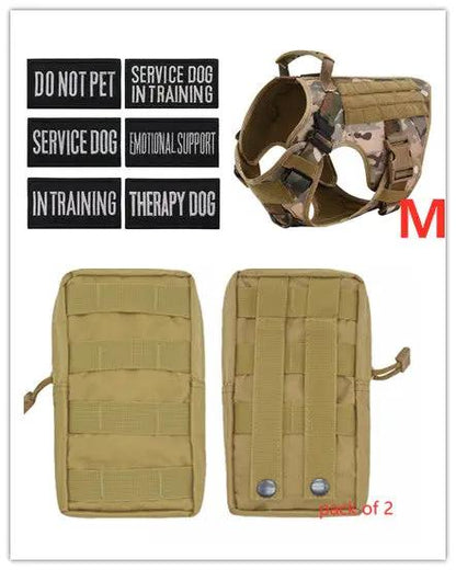 AdTec military tactical dog harness, tan, adjustable, size M, pack of 2 with service-dog patches for German Shepherd