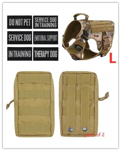 AdTec tactical dog harness in tan for German Shepherd, adjustable with MOLLE webbing and top handle.
