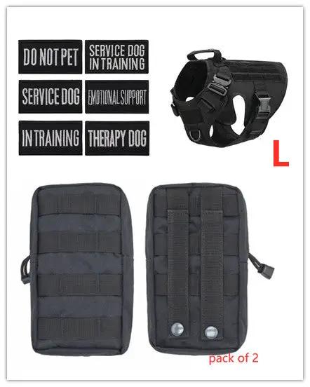 Military tactical dog harness AdTec; black, adjustable, pack of 2 with service patches