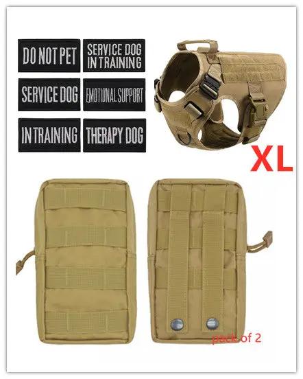AdTec Military Tactical Dog Harness, tan, XL, MOLLE vest with two pouches (pack of 2)