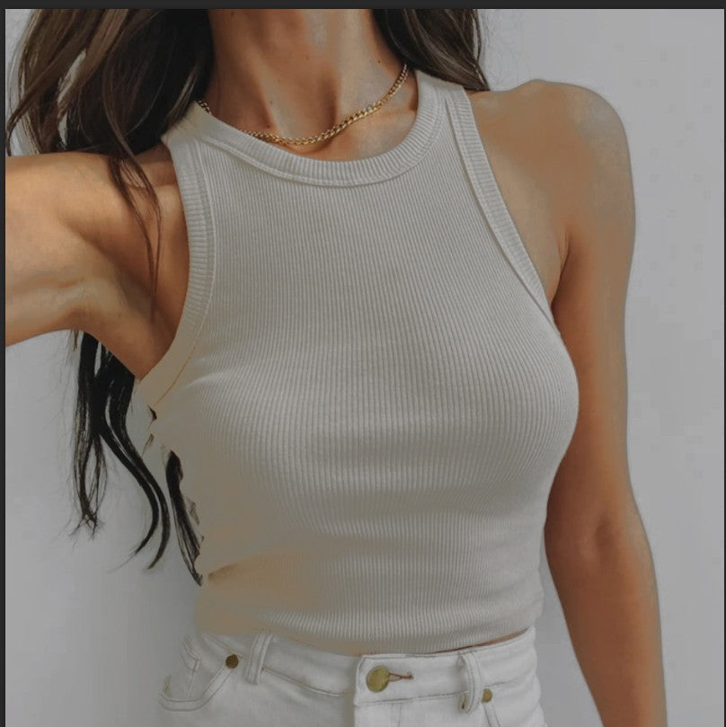 Mode Printemps Et Été T-Shirt Gilet Sans Manches Couleur Unie Vêtements Pour Femmes
