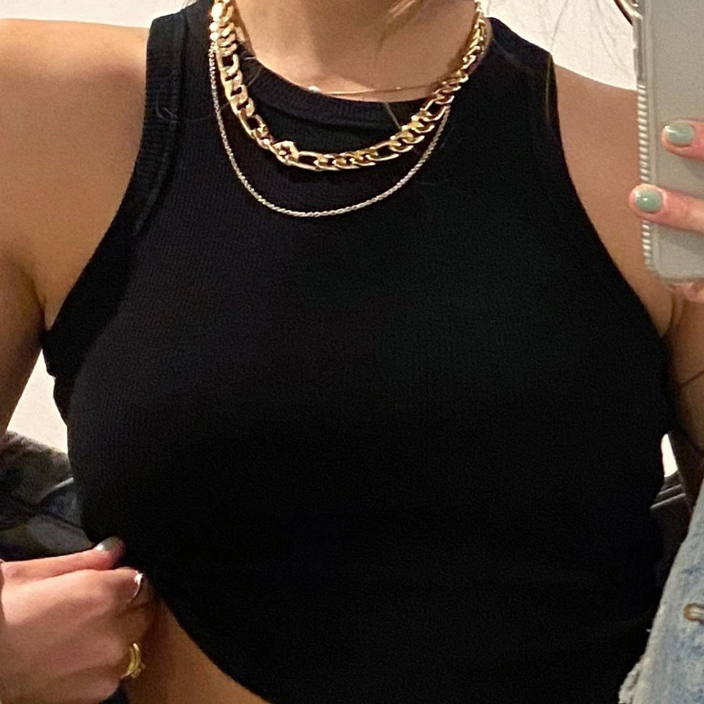Mode Printemps Et Été T-Shirt Gilet Sans Manches Couleur Unie Vêtements Pour Femmes