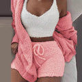 Traje de invierno sexy para mujer para el hogar, conjunto de pijamas casuales, conjunto de chaleco y shorts de manga larga suaves y cálidos para mujer con ombligo descubierto