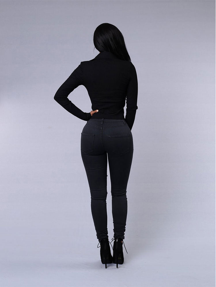 Pantalones vaqueros de mujer casuales de alta calidad, rotos, de tiro alto, ajustados, tipo lápiz, rasgados, sexys, para mujer, pantalones vaqueros de mezclilla